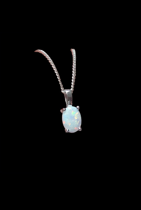 White Opal Oval Necklace