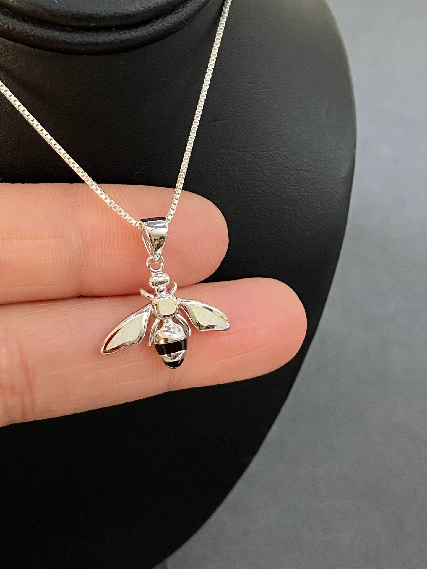 White Opal Bee Necklace