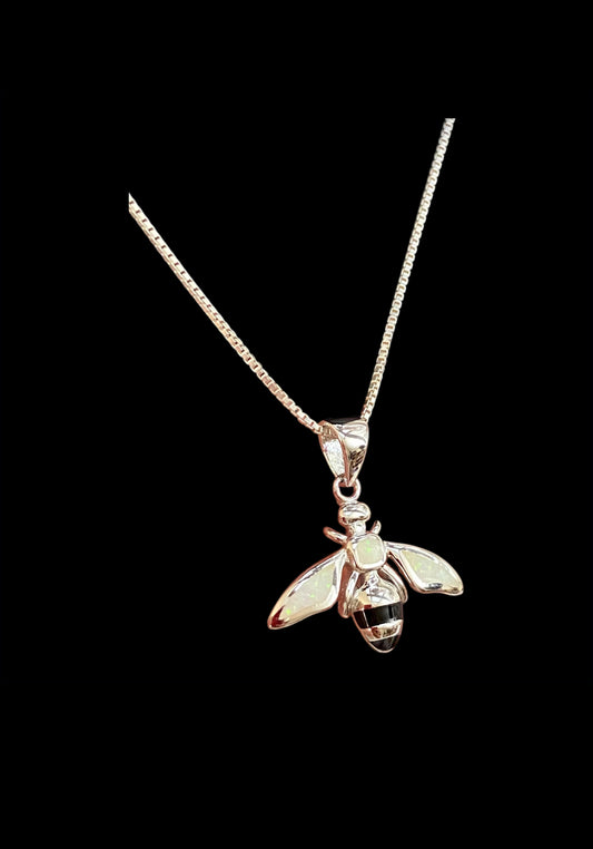 White Opal Bee Necklace