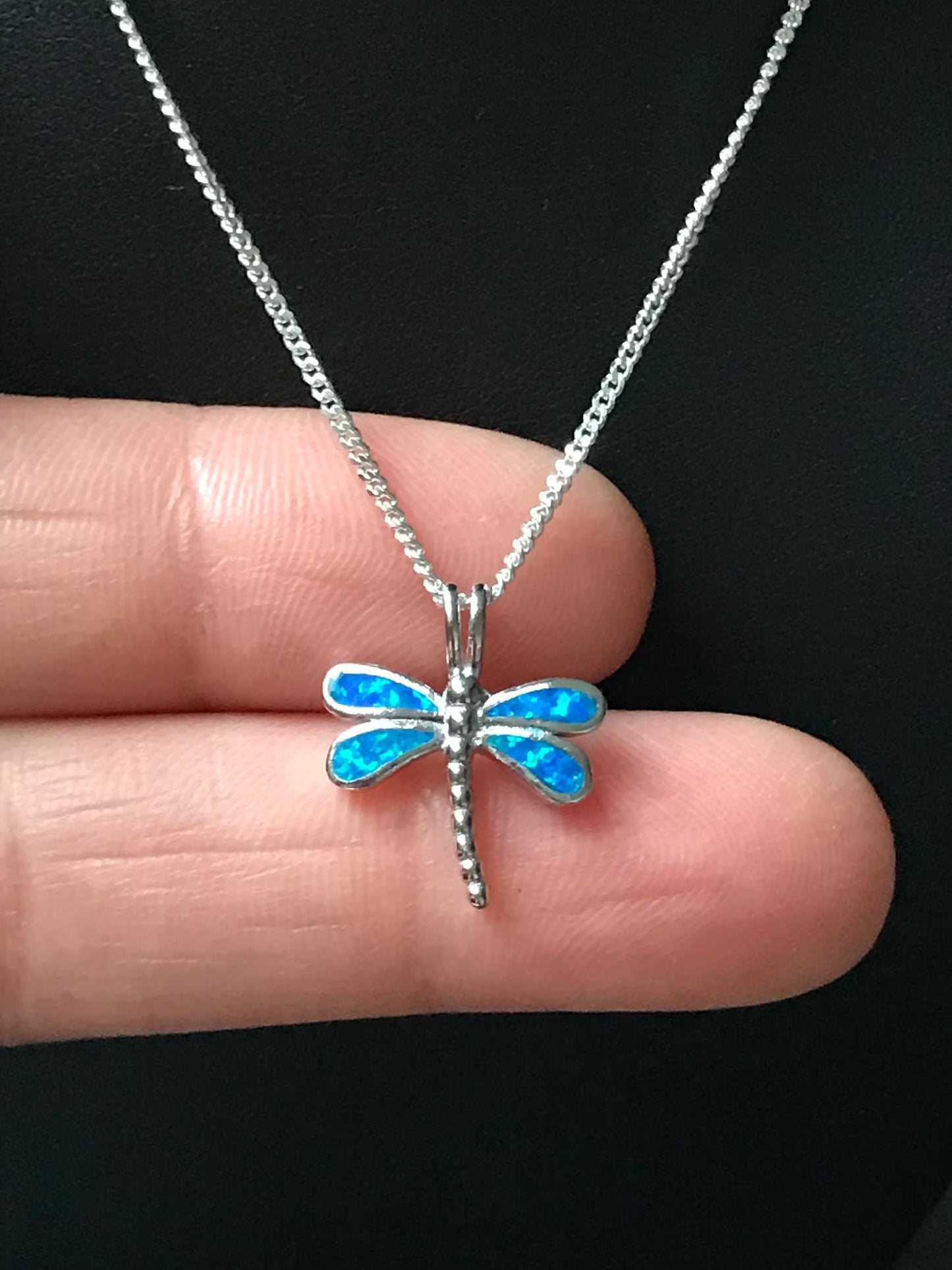 Small Blue Opal Dragonfly Necklace