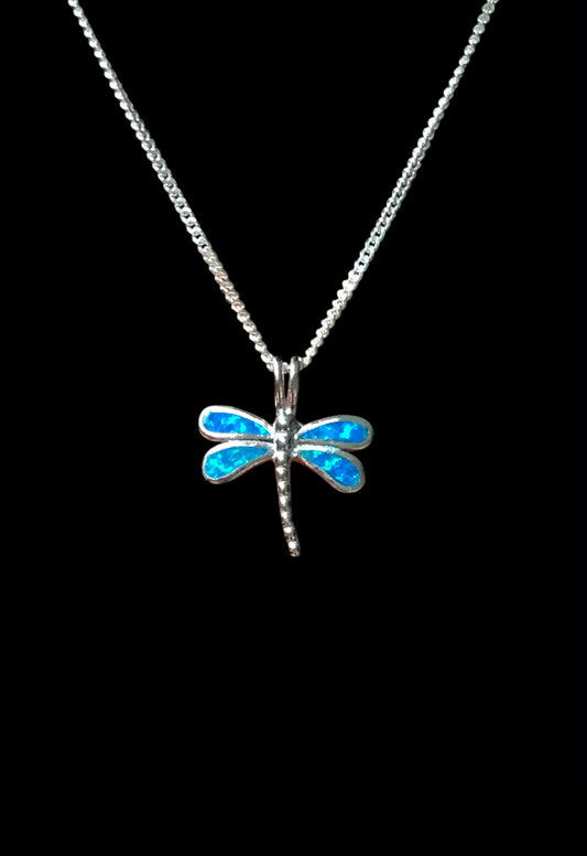 Small Blue Opal Dragonfly Necklace