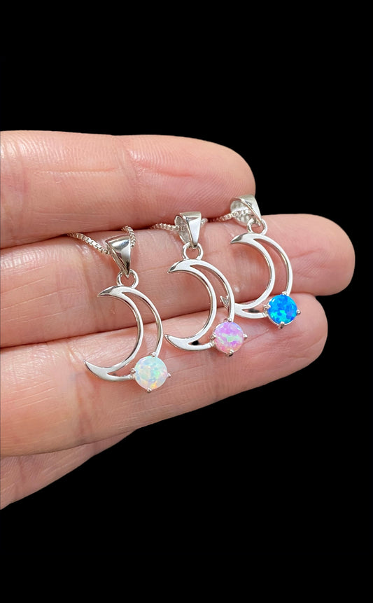 Tiny Crescent Moon Opal Necklace