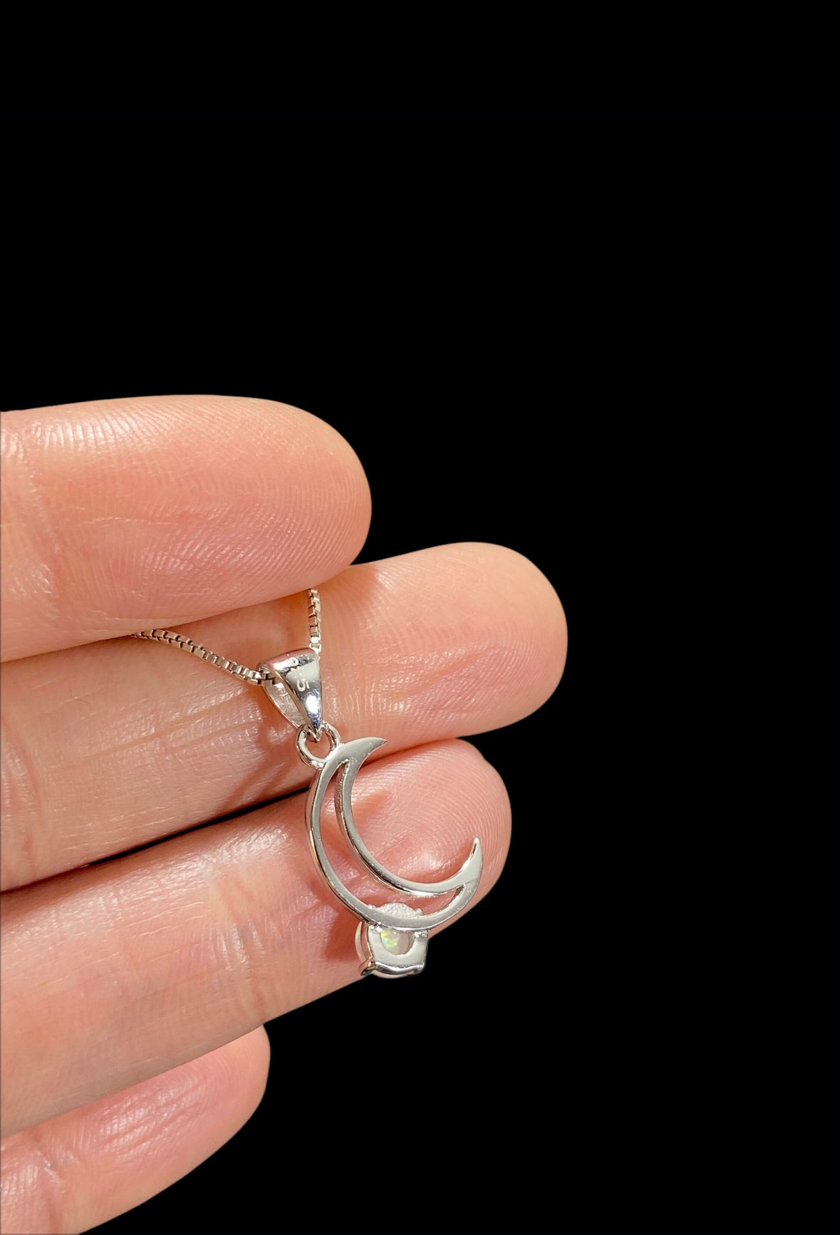 Tiny Crescent Moon Opal Necklace