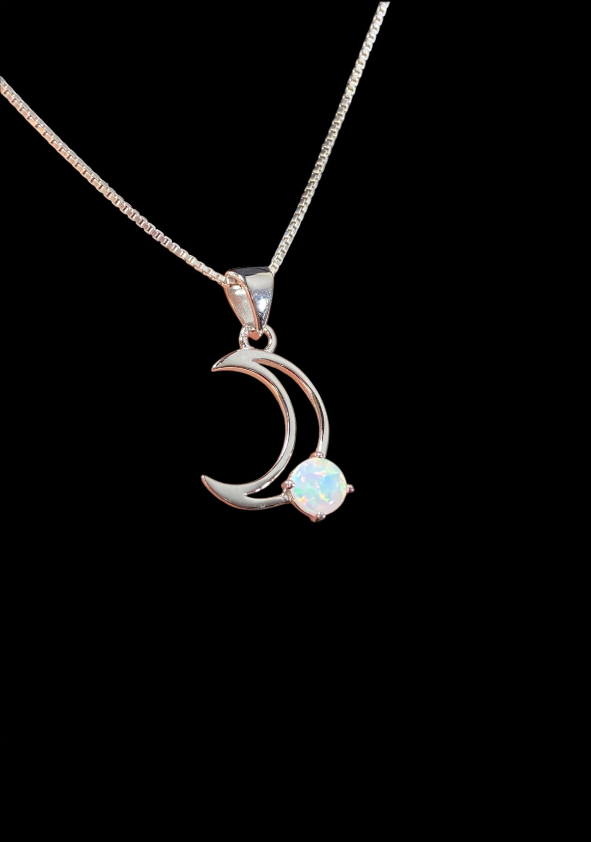 Tiny Crescent Moon Opal Necklace