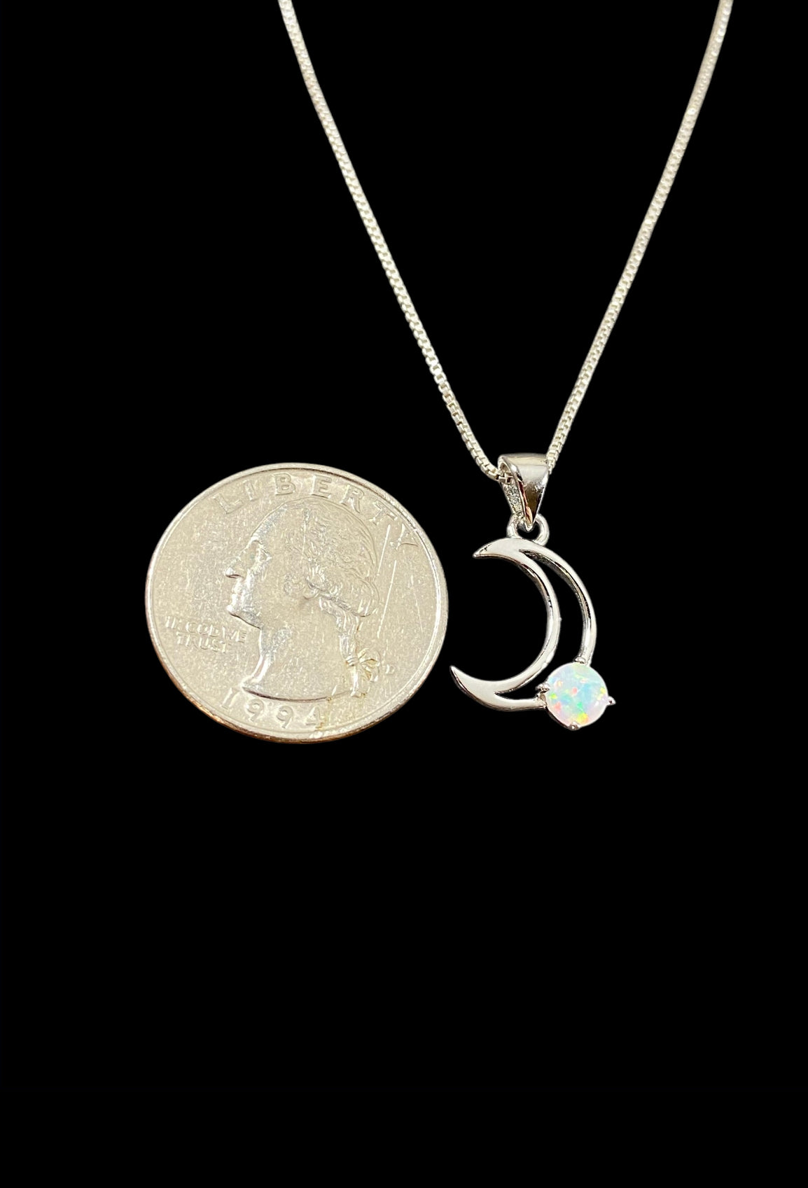 Tiny Crescent Moon Opal Necklace